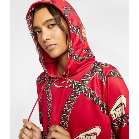 Nike Sportswear Icon Clash Womens Cropped Hoodie Loose Fit‎ Red Chain Size Small - Picture 2 of 10